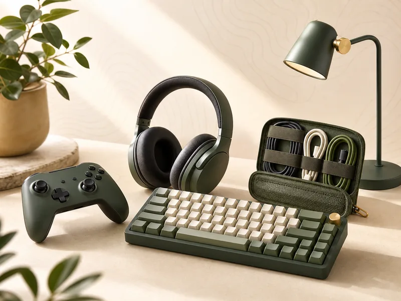 Gamerajándékok játékvezérlővel, fejhallgatóval, mechanikus billentyűzettel és kábelrendszerezővel
